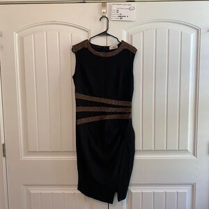 Aisize Vintage Redefined Womens Dress Metallic Gold Trim Knee-Length, Black SZ L